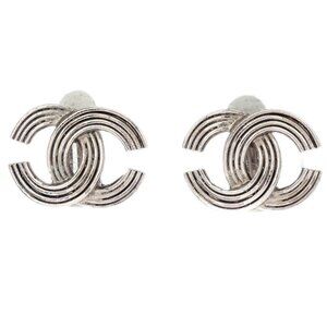 Chanel CC Earrings Clip-On Silver 00A 177161